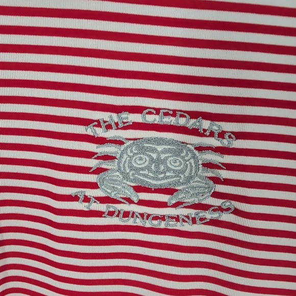 Columbia Golf The Cedars At Dungeness Course Striped Polo Shirt Red White Size L - Picture 5 of 9